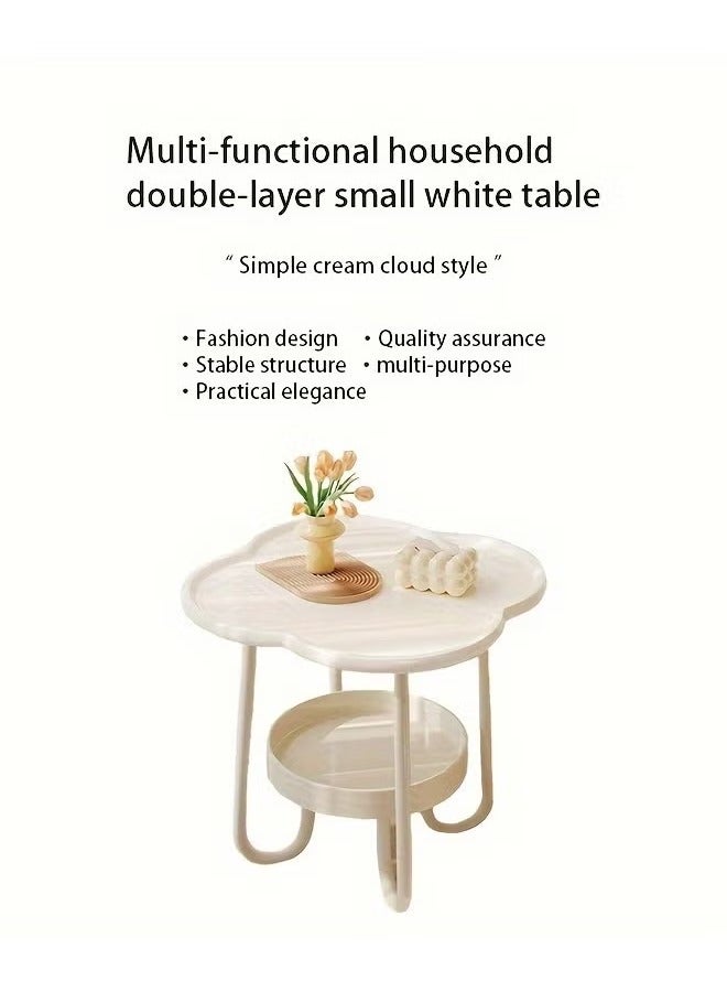 طاولة قهوة مزدوجة من قطعة واحدة - طاولة جانبية بسيطة بجانب السرير للمساحات الصغيرة، غرفة النوم، غرفة المعيشة، مدخل المنزل، المزرعة - سهلة التجميع، بلون كريمي، صغيرة الحجم، موفرة للمساحة، متعددة الاستخدامات، وأنيقة - Image 5