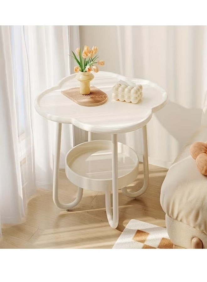 طاولة قهوة مزدوجة من قطعة واحدة - طاولة جانبية بسيطة بجانب السرير للمساحات الصغيرة، غرفة النوم، غرفة المعيشة، مدخل المنزل، المزرعة - سهلة التجميع، بلون كريمي، صغيرة الحجم، موفرة للمساحة، متعددة الاستخدامات، وأنيقة - Image 1