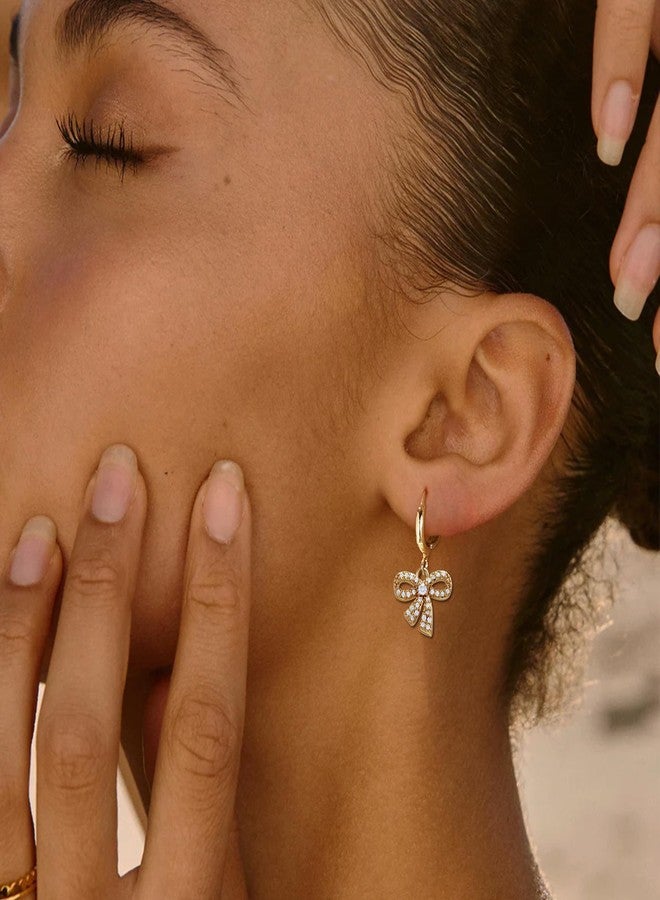 YANCHUN Bow Earrings for Women Dainty Gold Bow Stud Earrings Simple Bow Hoop Earrings Sparkly Rhinestone Bowknot Drop Earrings Cute Bow Jewerly Gifts - Image 4