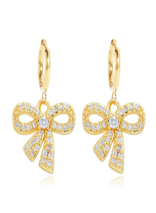 YANCHUN Bow Earrings for Women Dainty Gold Bow Stud Earrings Simple Bow Hoop Earrings Sparkly Rhinestone Bowknot Drop Earrings Cute Bow Jewerly Gifts - Image 1