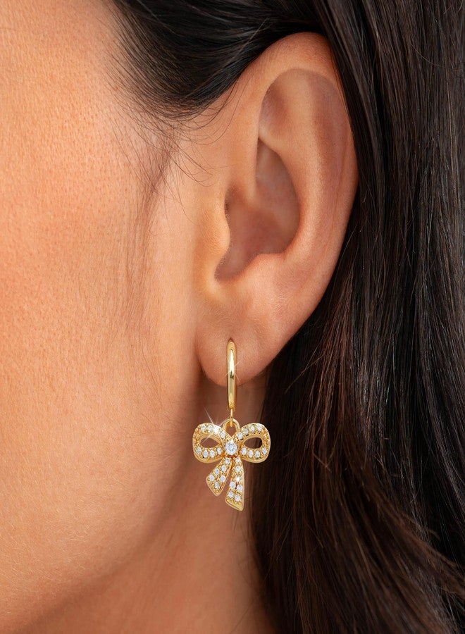 YANCHUN Bow Earrings for Women Dainty Gold Bow Stud Earrings Simple Bow Hoop Earrings Sparkly Rhinestone Bowknot Drop Earrings Cute Bow Jewerly Gifts - Image 2