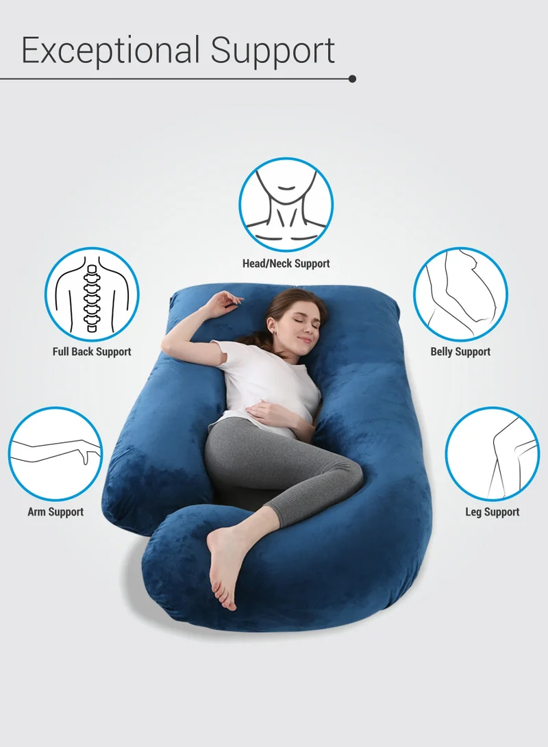 Donetella Pregnancy Pillow G-Shape Long Maternity Pillow, 180 Cm Full Body Support, Removable and Washable Velvet Cover-Complete Support for Back, Hips, Legs, Belly,Blue