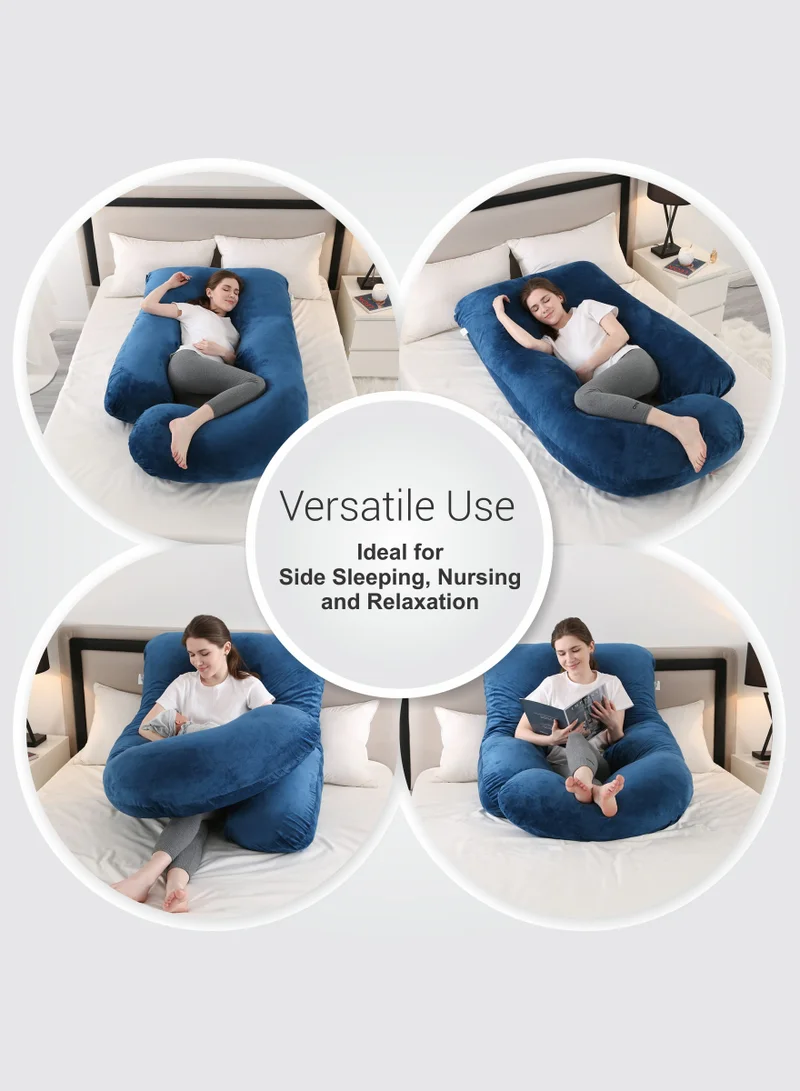 Donetella Pregnancy Pillow G-Shape Long Maternity Pillow, 180 Cm Full Body Support, Removable and Washable Velvet Cover-Complete Support for Back, Hips, Legs, Belly,Blue