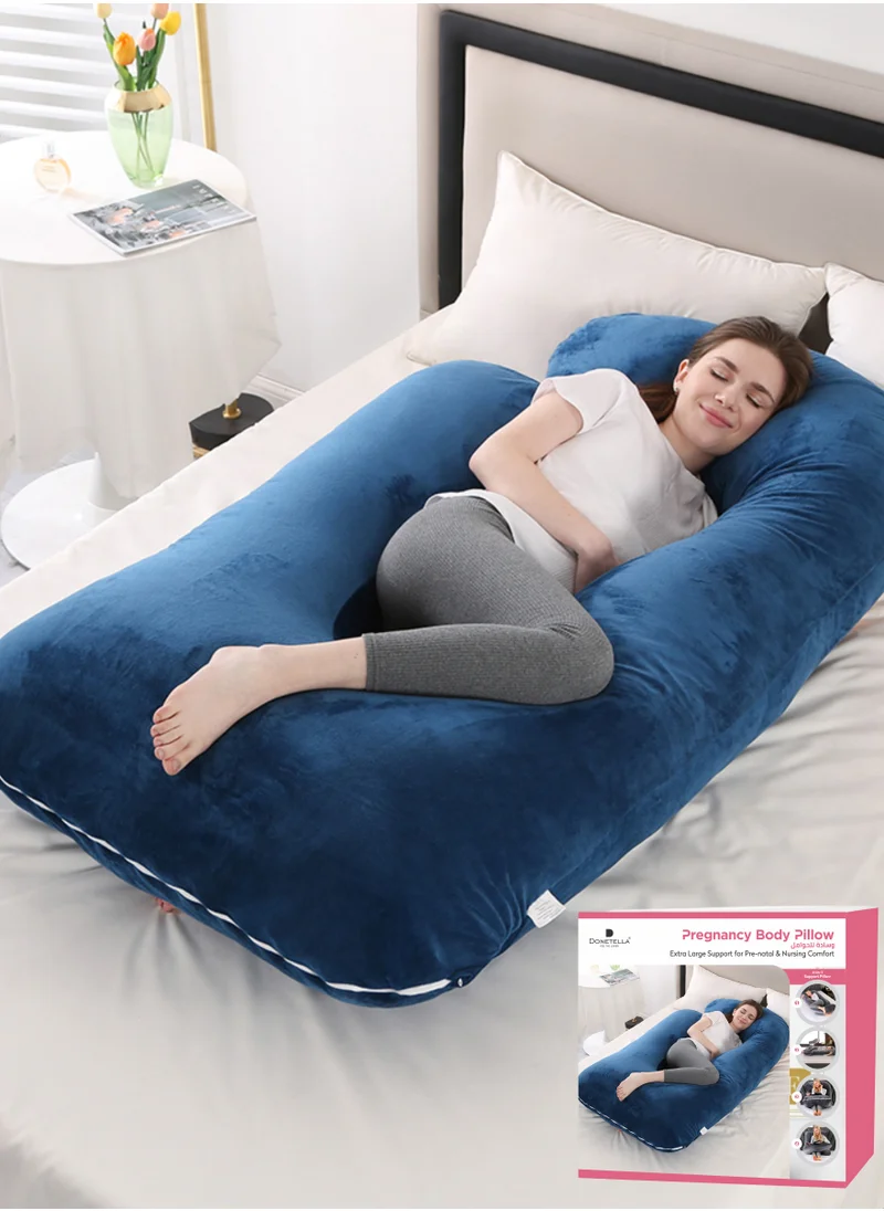 Donetella Pregnancy Pillow G-Shape Long Maternity Pillow, 180 Cm Full Body Support, Removable and Washable Velvet Cover-Complete Support for Back, Hips, Legs, Belly,Blue