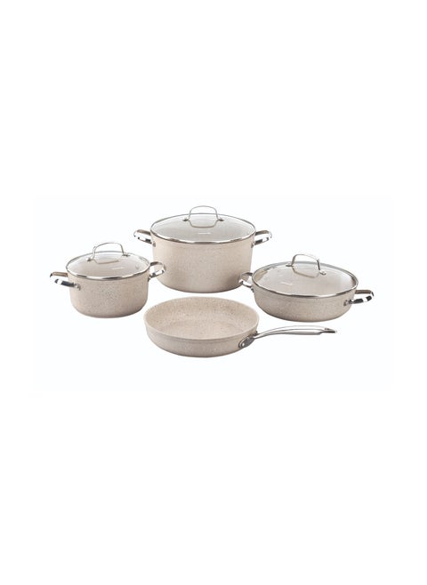 7 pieces Korkmaz granite cookware set, beige color