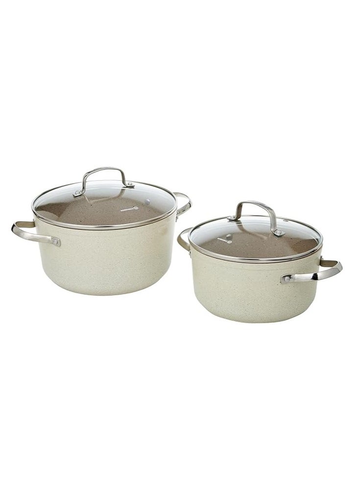 7 pieces Korkmaz granite cookware set, beige color