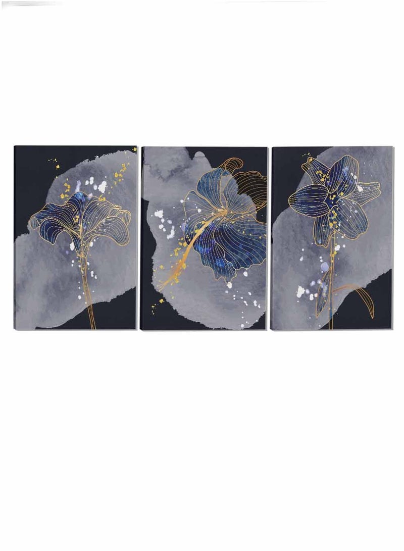 لوحة طقم من ٣ لوحات كانفاس على إطار خشبي تصميم زهور فاخرة للمنزل غرفة المعيشة المكتب الديكور - Image 4