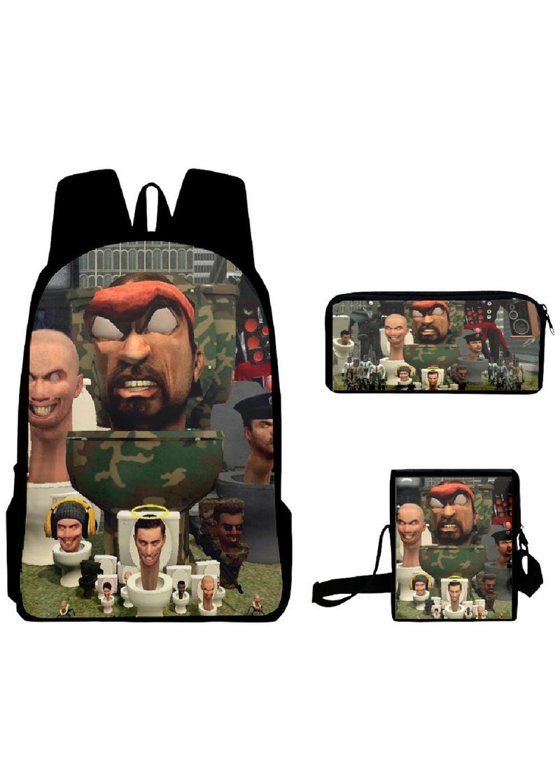 3 Pcs Skibidi Toilet  School Bag Satchel Pencil Case Animated Game Skibidi Toilet Man Gifts For Kids TV Man Toilet Man Titan Man - Image 1