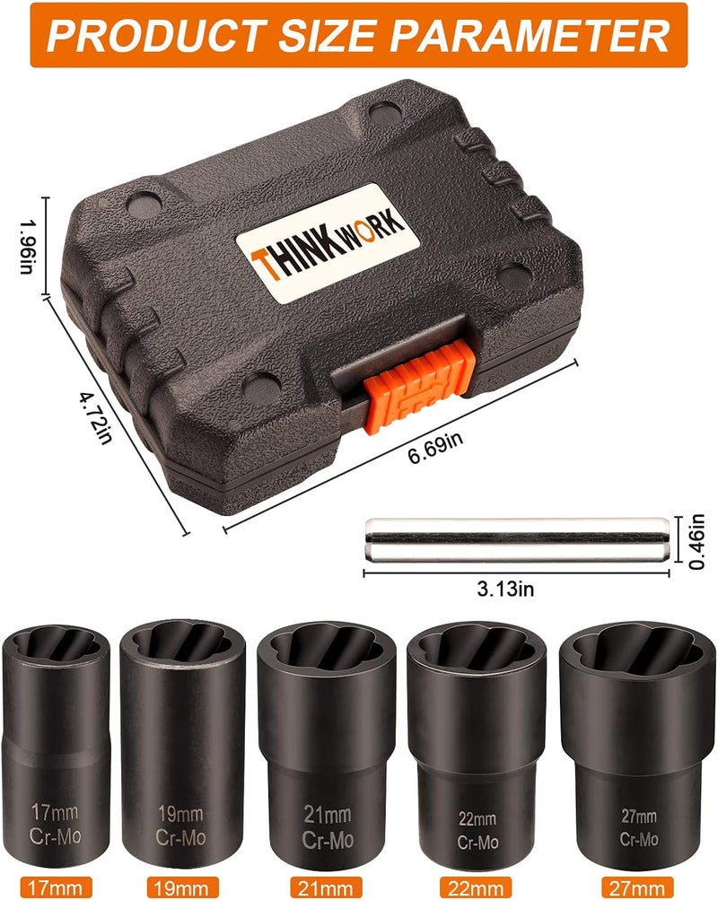 THINKWORK 1/2 Inch Drive Lug Nut Removal Tool - 6 Pieces Wheel Lock Removal Kit - Image 3