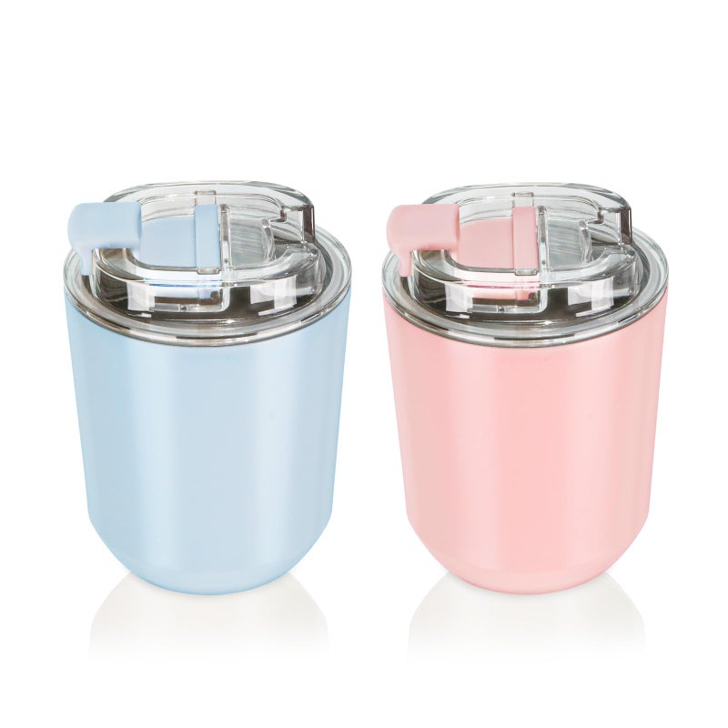 Puraville 2 Pack Insulated Tumblers with Lid 10 oz Travel Coffee Mug Stainless Steel Vacuum Cup Leak Proof Double Walled Coffee Tumbler for Iced and Hot Drinks Pink and Light Blue