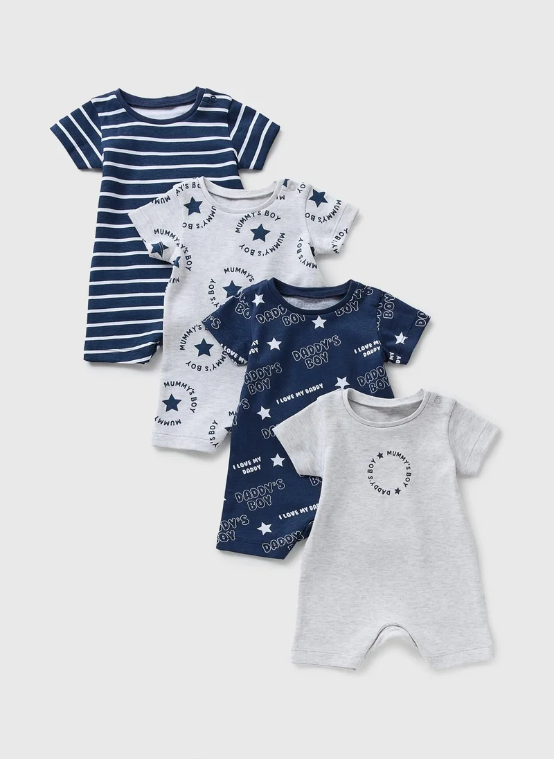 Matalan 4 Pack Baby Navy Star Rompers