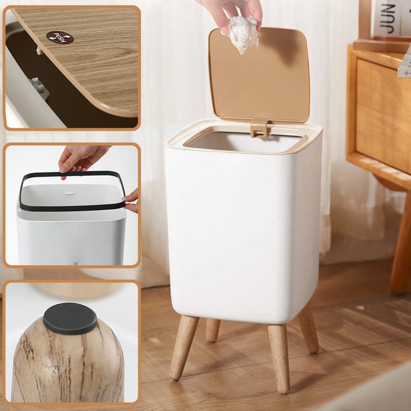 MIXEN Bathroom Trash Cans with Lids, 2.6 Gallon Modern Office Trash Can for Near Desk, Kitchen Garbage Can Small Garbage Bin, Nordic Waste Bin with Button Waste Basket for Bedroom, Living Room, White - Image 4