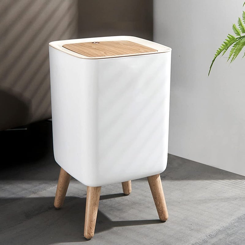 MIXEN Bathroom Trash Cans with Lids, 2.6 Gallon Modern Office Trash Can for Near Desk, Kitchen Garbage Can Small Garbage Bin, Nordic Waste Bin with Button Waste Basket for Bedroom, Living Room, White - Image 2