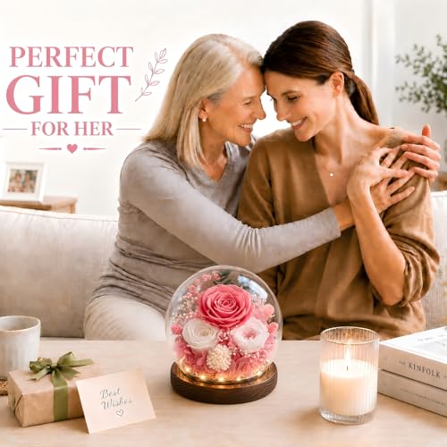 FIACO Gifts for Mom Flowers for Delivery Birthday Gifts for Women Grandma Forever Preserved Eternal Rose in Glass Dome Mother Days Valentines Anniversary for Girlfriend Wife Her Pink - Image 3