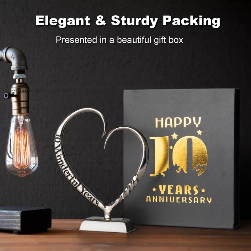 Beszone 10 Year Anniversary Tin Gifts For Her Him Gift 10Th Wedding Anniversary For Couples Wife Husband Men  Hand Forged Tin Aluminum Heart Art Keepsake Home Decor Artwork - Image 3