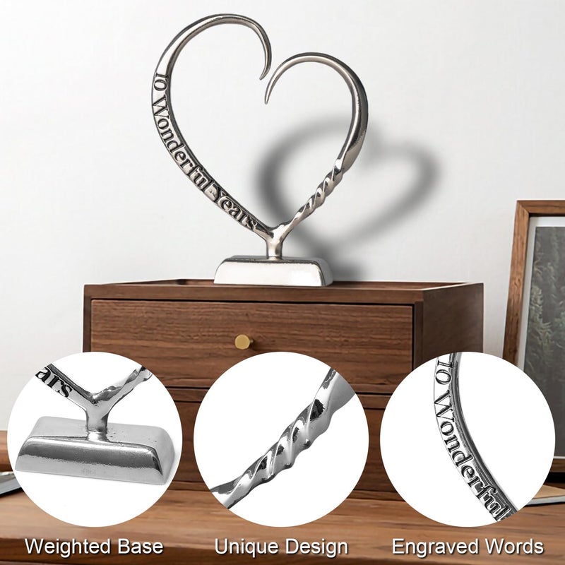 Beszone 10 Year Anniversary Tin Gifts For Her Him Gift 10Th Wedding Anniversary For Couples Wife Husband Men  Hand Forged Tin Aluminum Heart Art Keepsake Home Decor Artwork - Image 4
