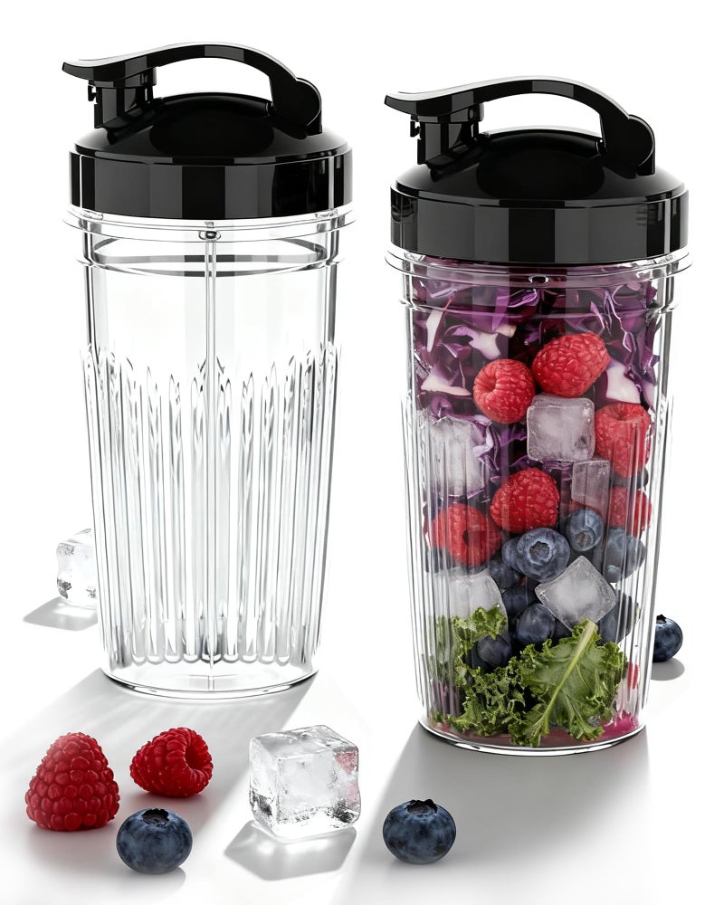 ICUCINA Replacement Blender Cups, Compatible with NutriBullet 600W/Pro 900W/Pro+, 37oz BPA-Free Tritan Smoothie Cups with Flip-Top To-Go Lids, 2-Pack Blender Accessories, Dishwasher Safe - Image 1