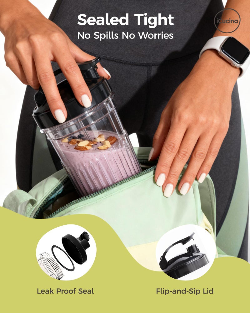 ICUCINA Replacement Blender Cups, Compatible with NutriBullet 600W/Pro 900W/Pro+, 37oz BPA-Free Tritan Smoothie Cups with Flip-Top To-Go Lids, 2-Pack Blender Accessories, Dishwasher Safe - Image 5