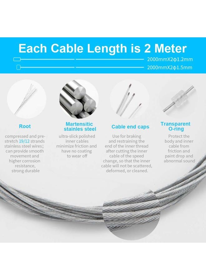 mamakoi Universal Bike Brake Cable Gear Shifter Cable Wire Set, Professional Bicycle Brake line, Complete Inner Replaceable Bicycle Cable Wire and Alloy Cable Cap End Crimps Kit for Mountain and MTB Bike 2M - Image 2