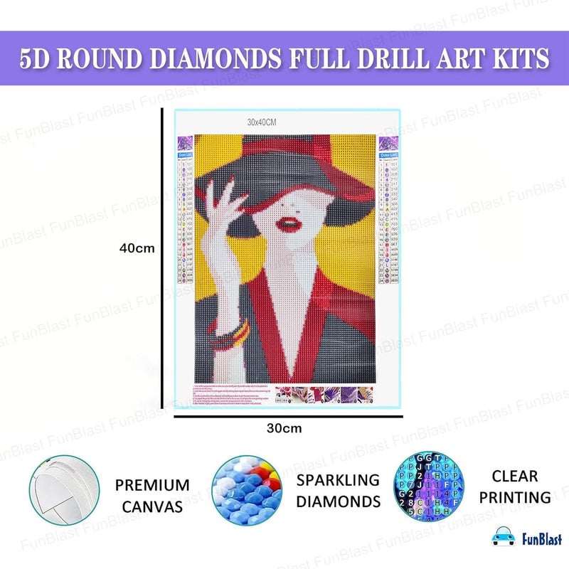 FunBlast FunBlast 5D Diamond Painting Kit 12x16inch Diamond Painting Kit for Adults Kids Suitable for Home Leisure and Wall Decoration Gift for Kids and Adults Girl with Hat  - Image 2