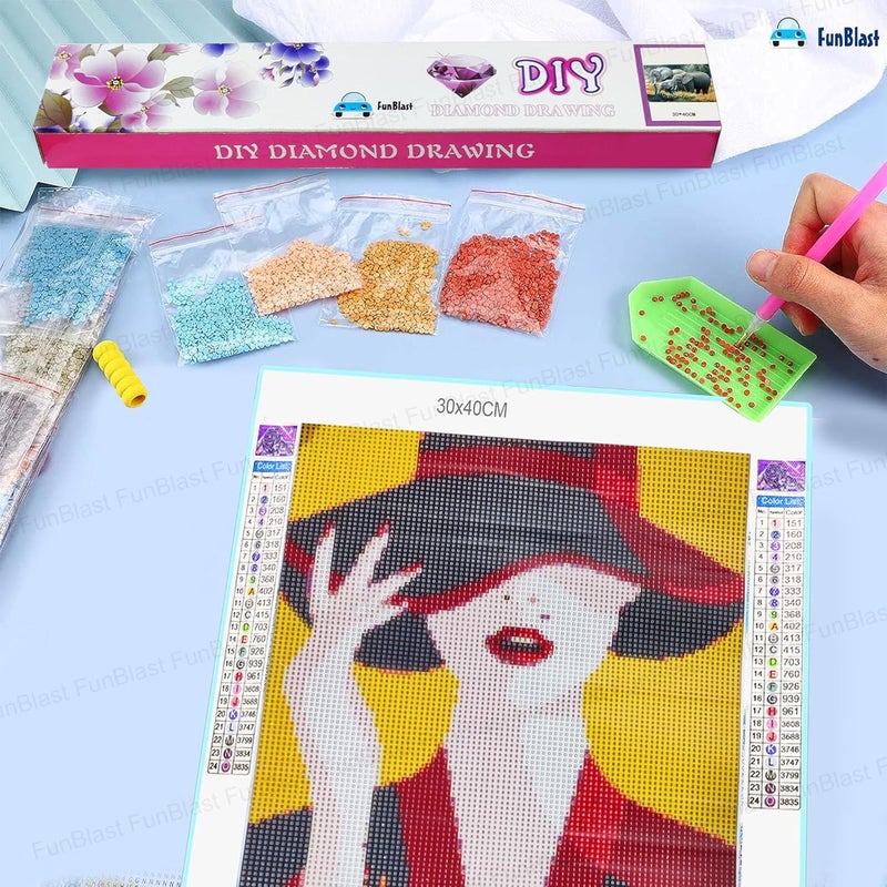 FunBlast FunBlast 5D Diamond Painting Kit 12x16inch Diamond Painting Kit for Adults Kids Suitable for Home Leisure and Wall Decoration Gift for Kids and Adults Girl with Hat  - Image 5