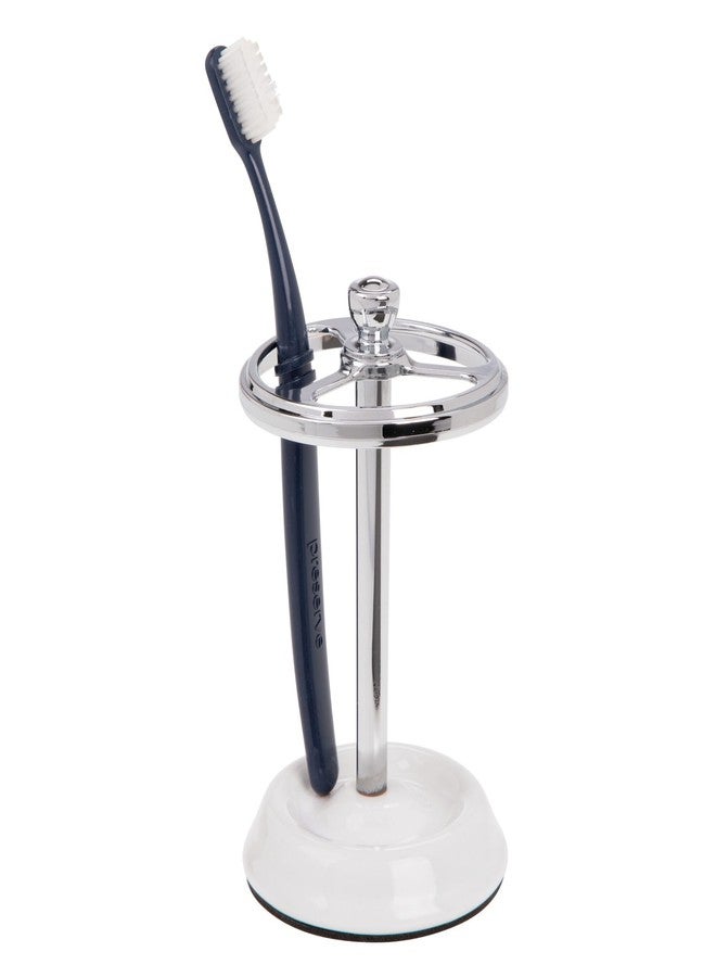 iDesign 3-Section Toothbrush Holder for Bathroom - Toothbrush Stand for Countertop, White/Chrome - Image 1