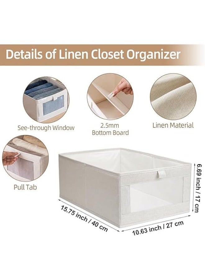 DUNISO 8 Pcs Linen Storage BinsWardrobe Clothes Organizer,Multifunctional Foldable Storage Box，With Clear Window，Moisture and Mold Prevention，for Storing Shirts, T Shirts, Socks, Underwear, Documents  - Image 2