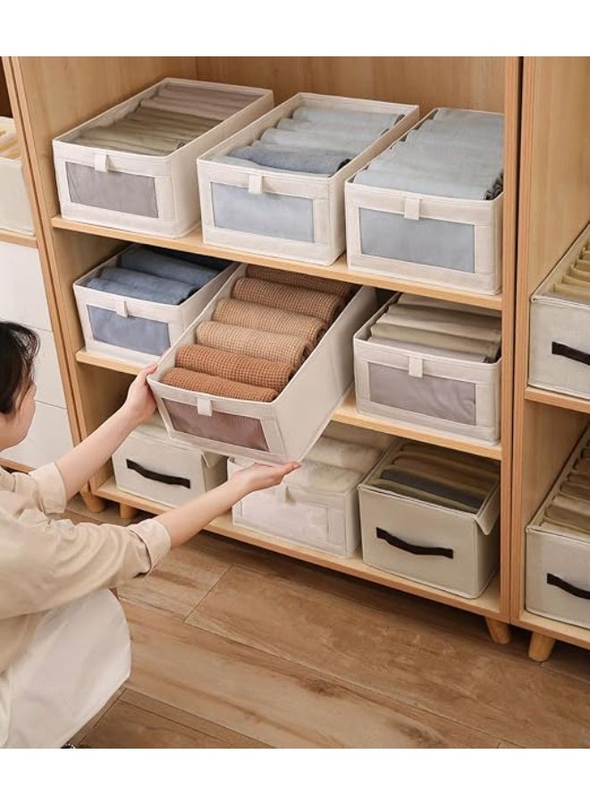 DUNISO 8 Pcs Linen Storage BinsWardrobe Clothes Organizer,Multifunctional Foldable Storage Box，With Clear Window，Moisture and Mold Prevention，for Storing Shirts, T Shirts, Socks, Underwear, Documents  - Image 5