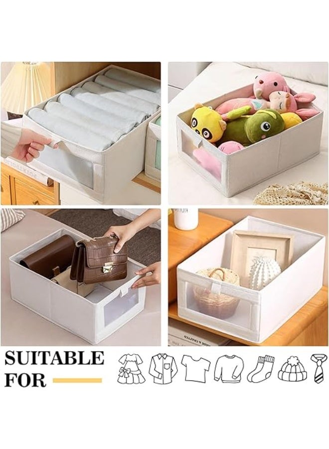 DUNISO 8 Pcs Linen Storage BinsWardrobe Clothes Organizer,Multifunctional Foldable Storage Box，With Clear Window，Moisture and Mold Prevention，for Storing Shirts, T Shirts, Socks, Underwear, Documents  - Image 3
