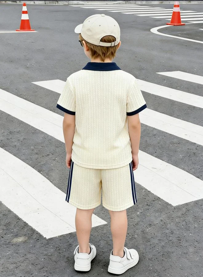 Take Two Boys Solid Textured Polo and Shorts Set