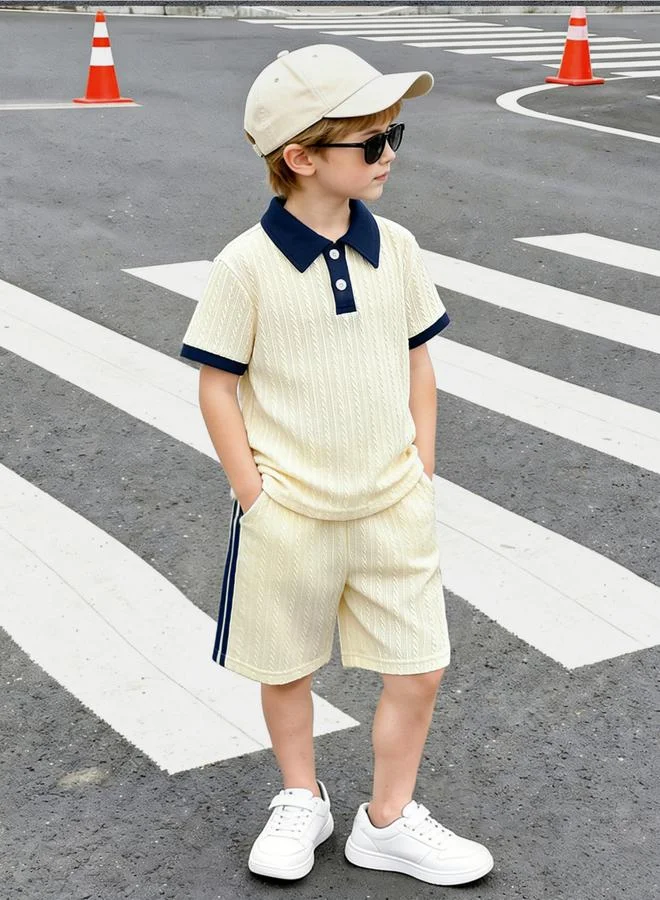 Take Two  Boys Solid Textured Polo And Shorts Set for Men | Best Price UAE