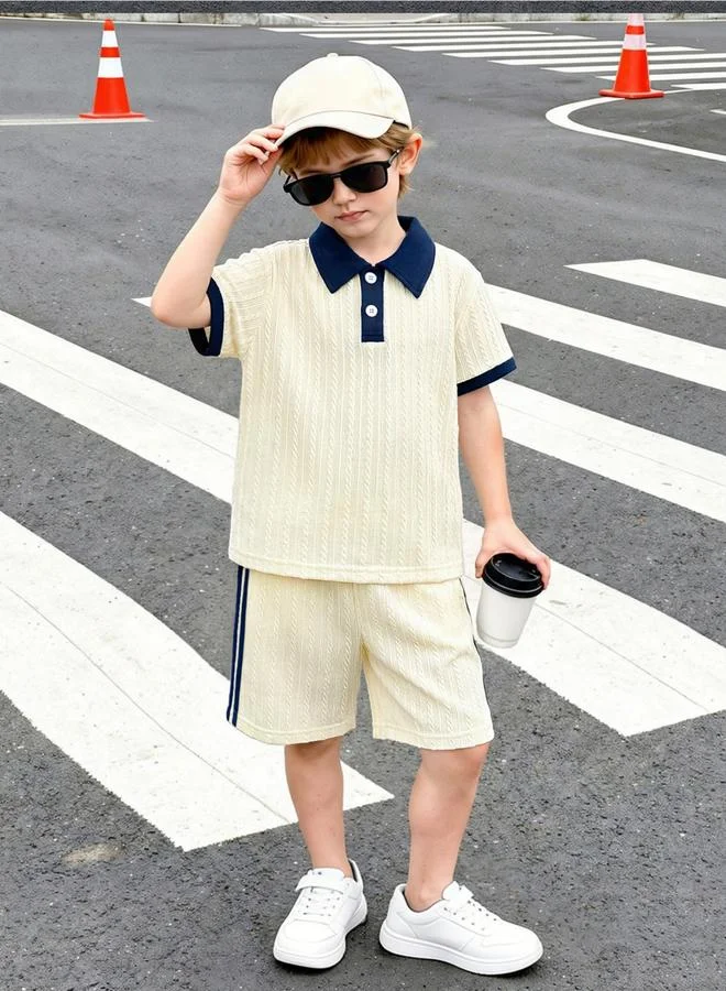 Take Two Boys Solid Textured Polo and Shorts Set