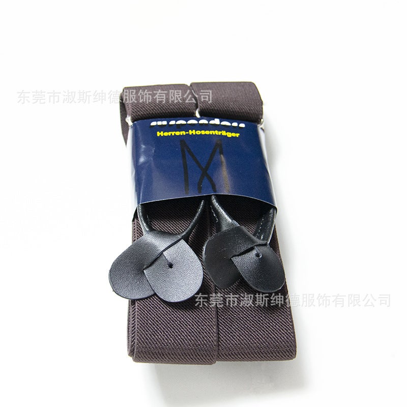 Leather Suspenders for Men 32 Colors Button-End Dark coffee color 