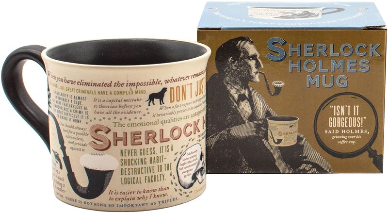 The Unemployed Philosophers Guild Sherlock Holmes Coffee Mug - Features Holmes Quotes, Rules of Deduction, Intriguing Images, and Sidney Paget's Portrait, Comes in a Fun Box - Image 1