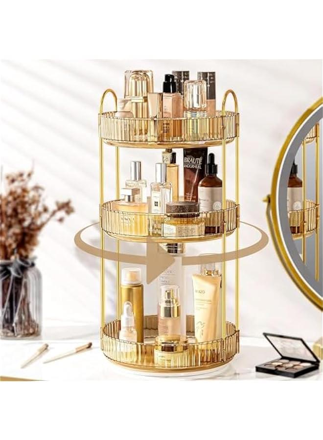 HOOKOR Rotating Makeup Organizer for Vanity 3 Tier, High-Capacity Skincare Clear Make Up Storage Perfume Organizers Cosmetic Dresser Organizer Countertop 360 Spinning (40-03) - Image 1