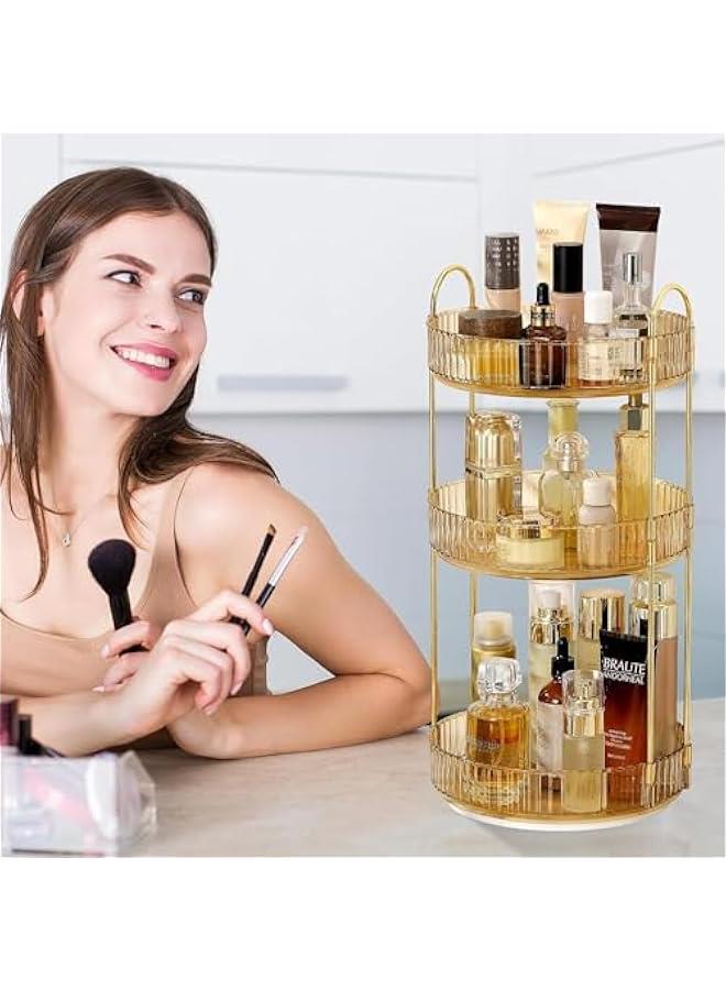 HOOKOR Rotating Makeup Organizer for Vanity 3 Tier, High-Capacity Skincare Clear Make Up Storage Perfume Organizers Cosmetic Dresser Organizer Countertop 360 Spinning (40-03) - Image 5