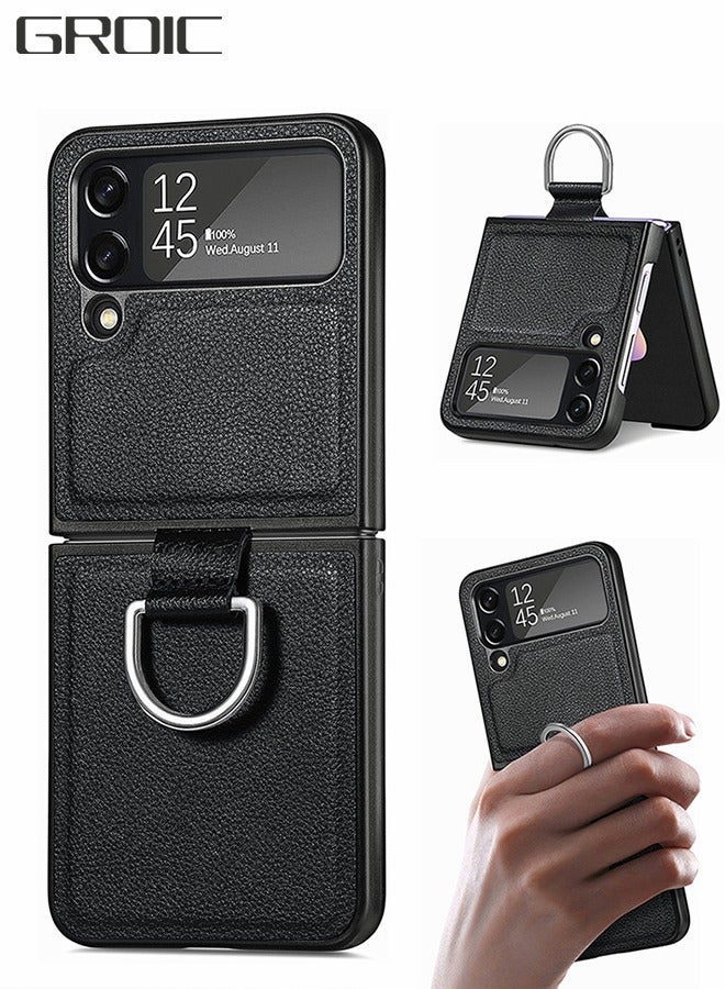 GROIC For Samsung Galaxy Z Flip 4 Case, PU Leather + Hard PC Shell Ultra Thin Slim Durable Protective Phone Case Cover,Ring Holder for - Image 1