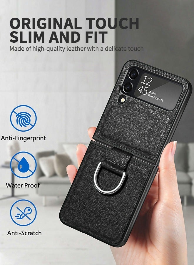GROIC For Samsung Galaxy Z Flip 4 Case, PU Leather + Hard PC Shell Ultra Thin Slim Durable Protective Phone Case Cover,Ring Holder for - Image 5