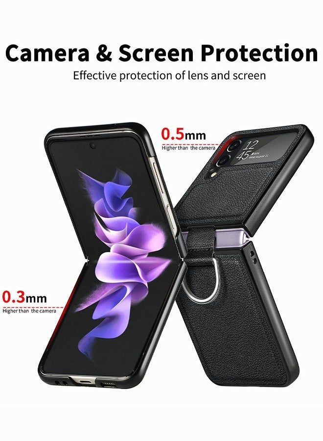 GROIC For Samsung Galaxy Z Flip 4 Case, PU Leather + Hard PC Shell Ultra Thin Slim Durable Protective Phone Case Cover,Ring Holder for - Image 2
