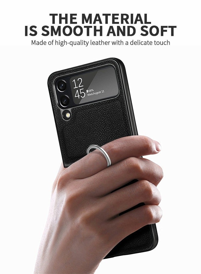GROIC For Samsung Galaxy Z Flip 4 Case, PU Leather + Hard PC Shell Ultra Thin Slim Durable Protective Phone Case Cover,Ring Holder for - Image 3