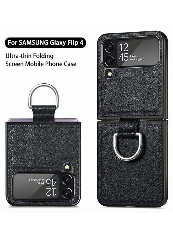 GROIC For Samsung Galaxy Z Flip 4 Case, PU Leather + Hard PC Shell Ultra Thin Slim Durable Protective Phone Case Cover,Ring Holder for - Image 4