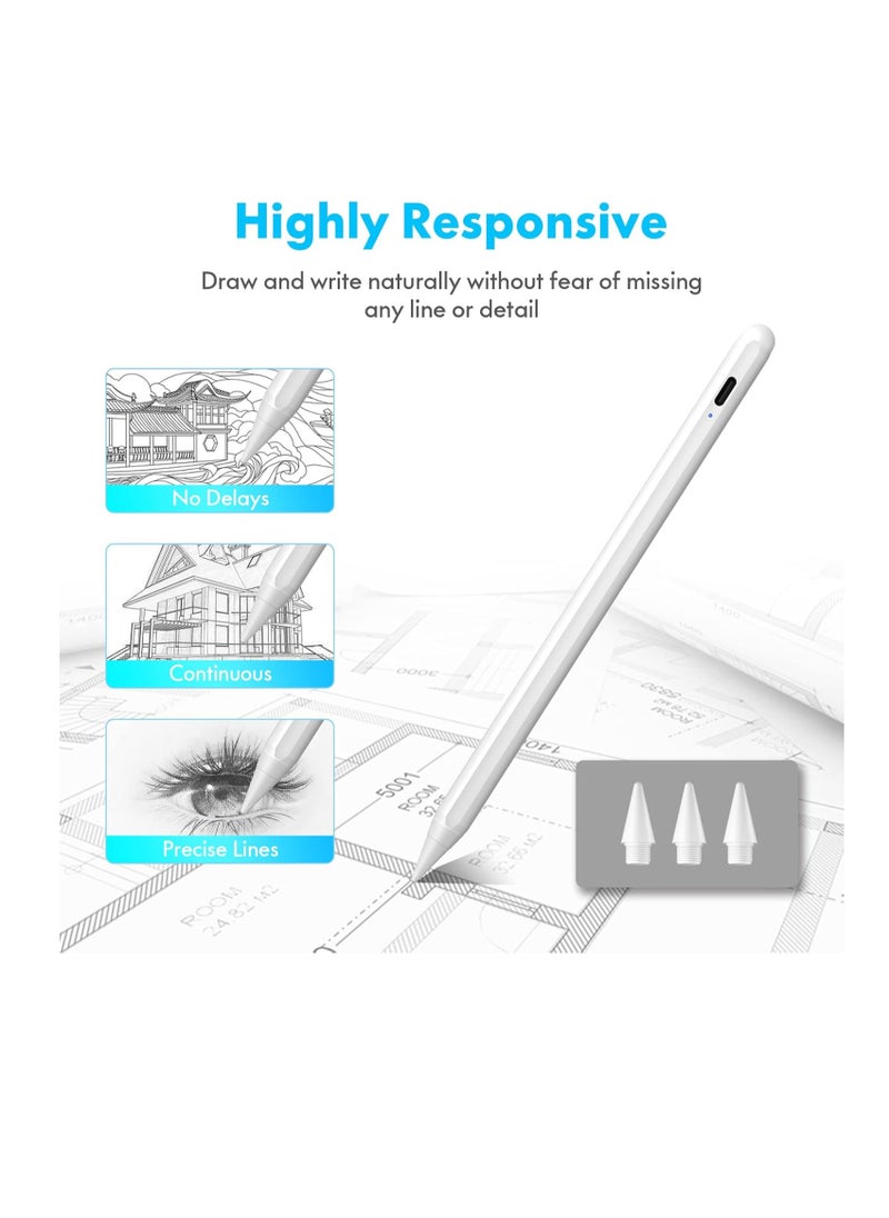 Generic Active Stylus Pen for iPad with Palm Rejection and Tilt Sensor for 2018-2020 Apple iPad Air 4th 3rd Generation and iPad Pro 11 & 12.9-inch 6th 7th 8th Mini 5n White  - Image 2