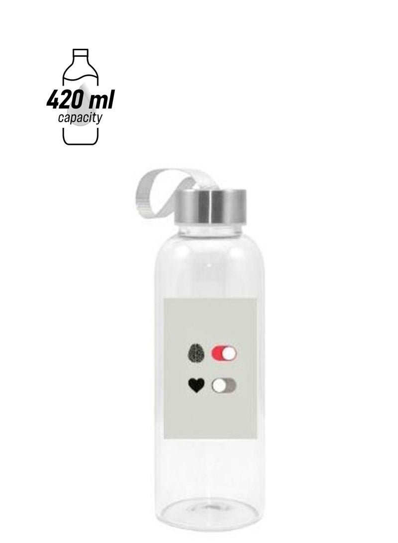 NIBEMINENT Brain Heart Printed Water Bottle Clear/Grey/Red 420ml
