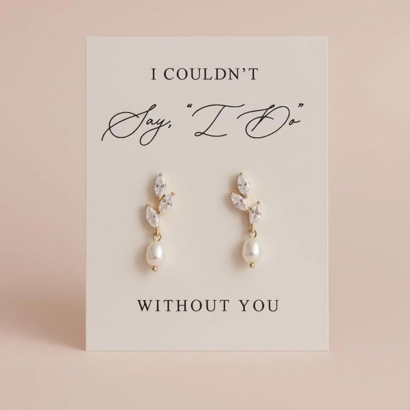 Novearring Bridesmaid Earrings Set of 6 Gold Pearl Drop Dangle Earrings for Women Bridesmaid Proposal Gift Wedding Party Present I Cant Say I Do Without You Card Bridal Shower Wedding Day Thank You Ready to Gift - Image 5