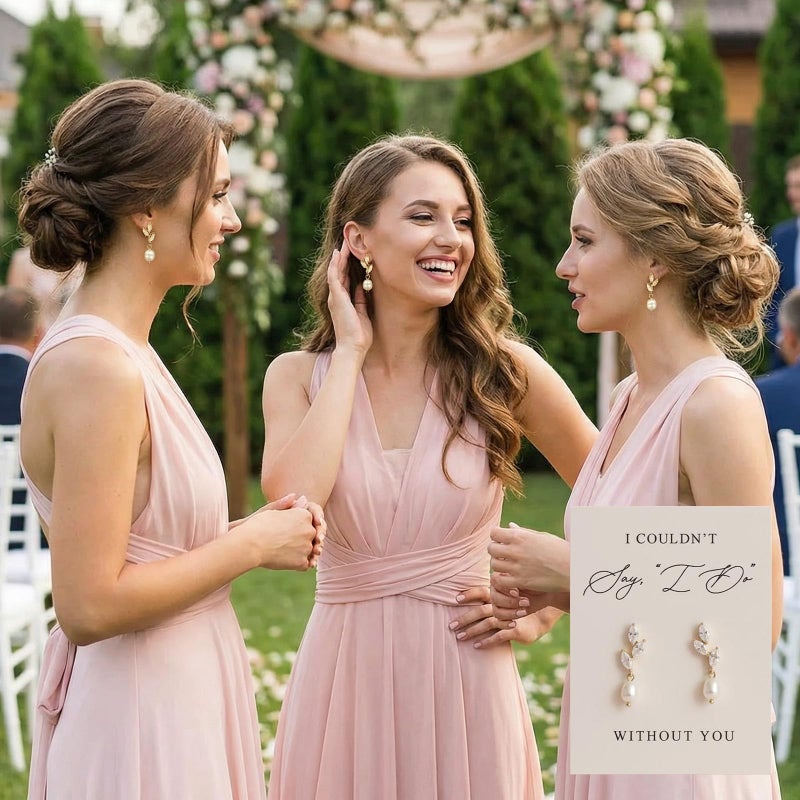 Novearring Bridesmaid Earrings Set of 6 Gold Pearl Drop Dangle Earrings for Women Bridesmaid Proposal Gift Wedding Party Present I Cant Say I Do Without You Card Bridal Shower Wedding Day Thank You Ready to Gift - Image 2