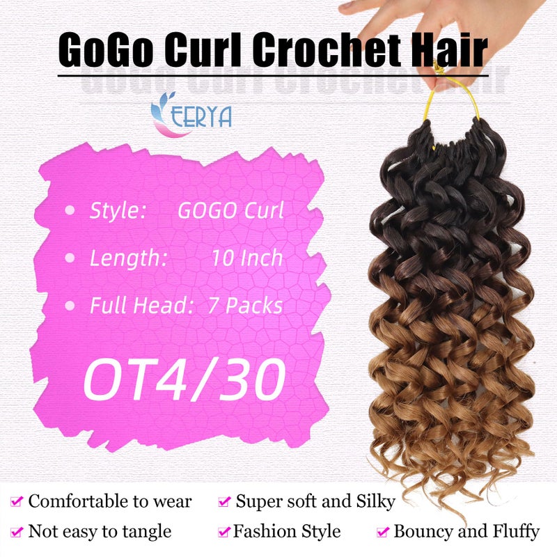 Eerya 7 Packs GoGo Curl Crochet Hair 10 Inch Short Curly Crochet Hair for Women Water Wave Beach Curl Deep Twist Crochet Braids Synthetic Braiding Hair Extensions (10 Inch, OT4/30) - Image 3