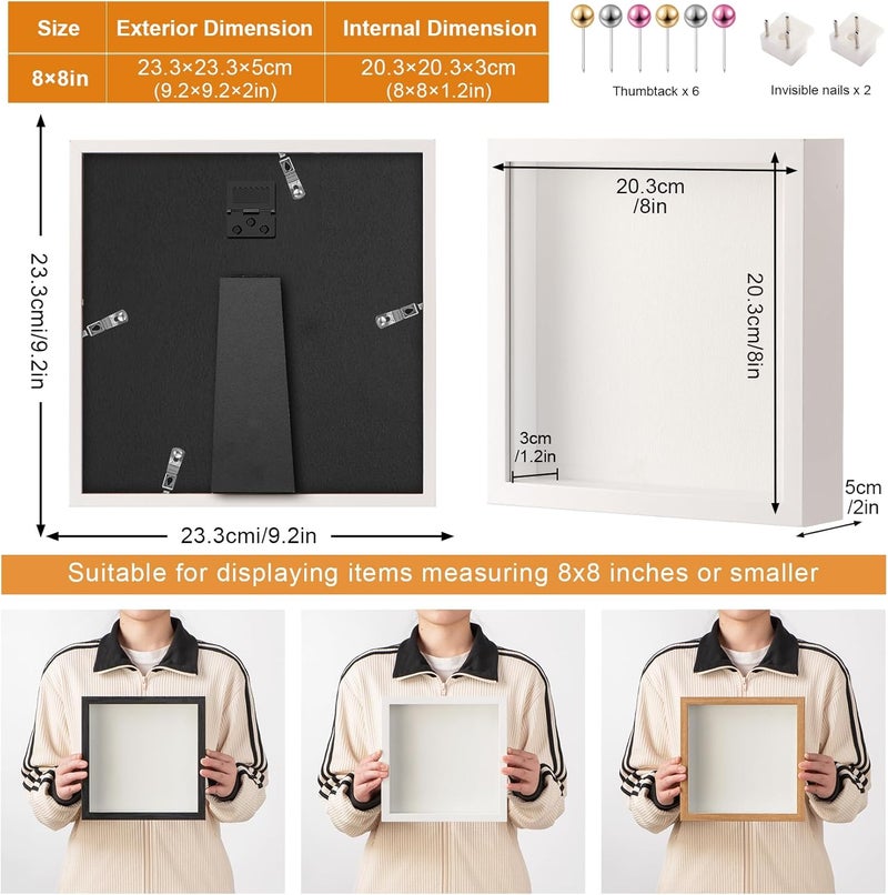 3d deep shadow box frame 8x8in with Real Glass Panel and Soft Linen Back, 8x8in(20.32x20.32cm) White 3d deep picture photo frames box display Craft Flower Baby Pet Wedding Photo Memorial Gift - Image 4