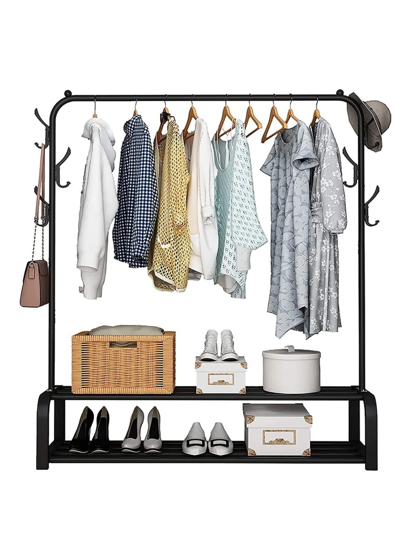 BLOOMING TIME Premium Heavy Duty Metal Clothes Rack – Freestanding Garment Organizer with Shoe Shelves, Multipurpose Storage for Bedroom, Entryway, Retail Display  - Image 1