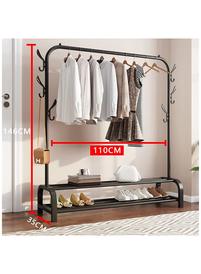 BLOOMING TIME Premium Heavy Duty Metal Clothes Rack – Freestanding Garment Organizer with Shoe Shelves, Multipurpose Storage for Bedroom, Entryway, Retail Display  - Image 2