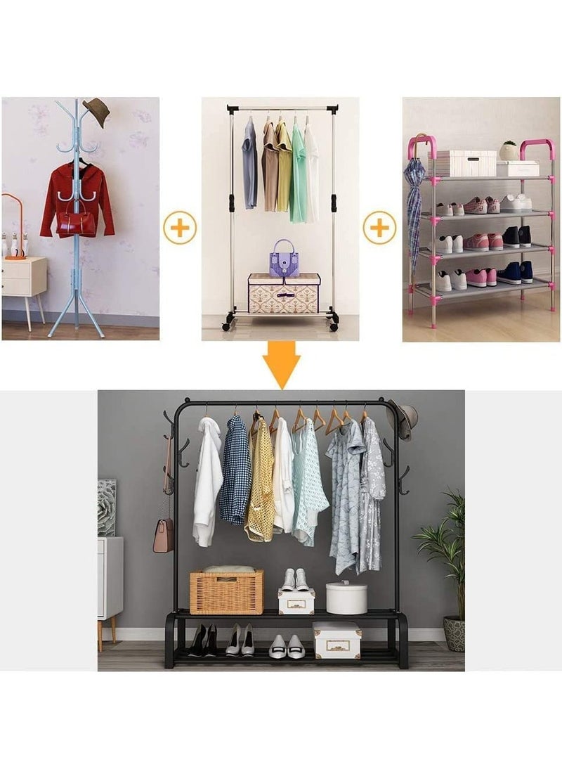BLOOMING TIME Premium Heavy Duty Metal Clothes Rack – Freestanding Garment Organizer with Shoe Shelves, Multipurpose Storage for Bedroom, Entryway, Retail Display  - Image 3